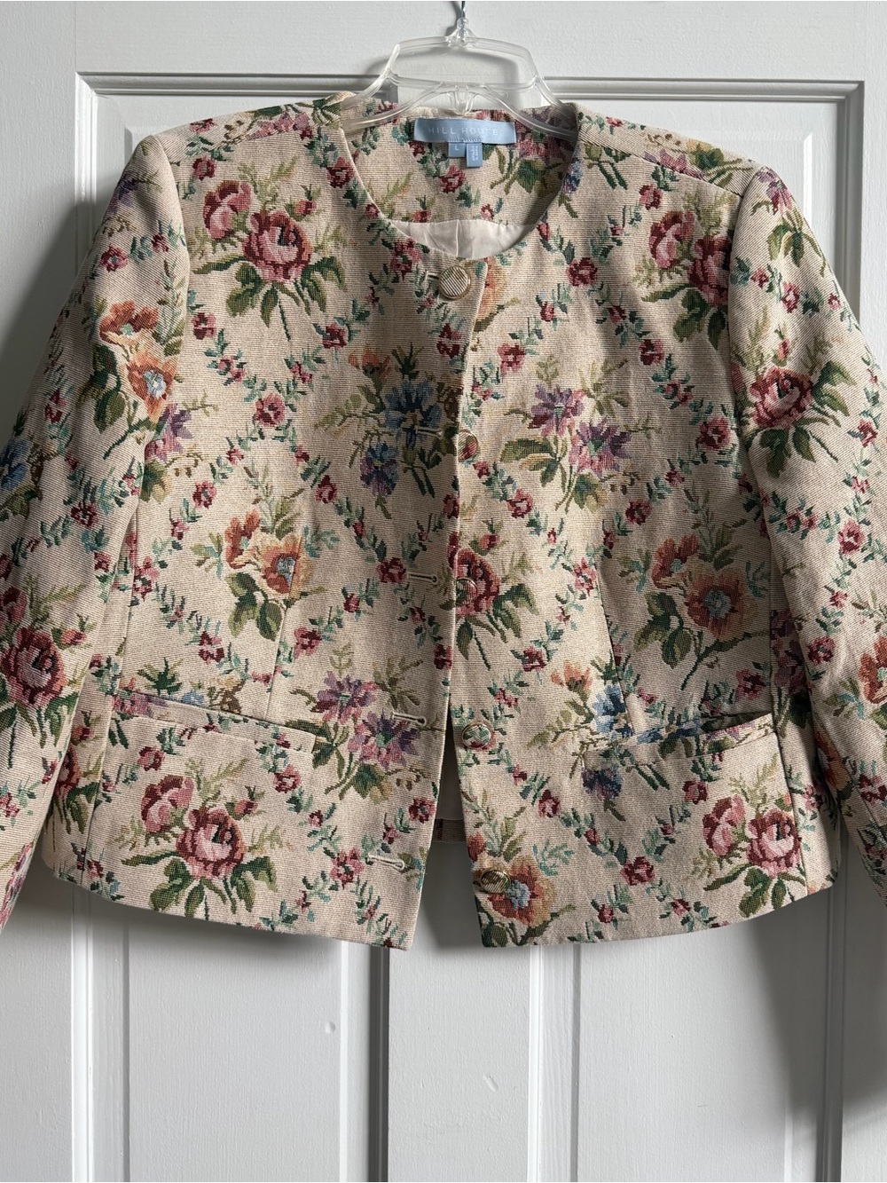 Hill House Home Virginia Jacket Cream Floral Tapestry Brocade Cropped Blazer